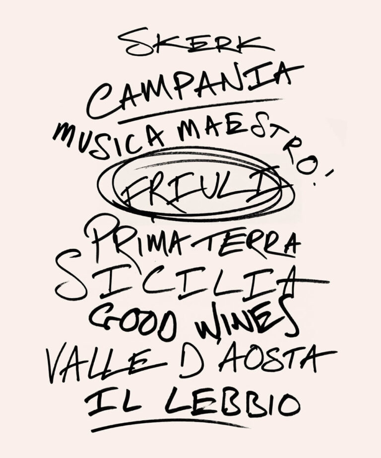Examples of the Passione Vino hand-drawn typeface scrawled down a page